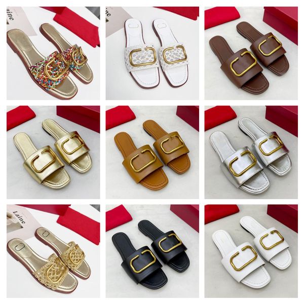 

luxury designer sandals valentinoes valentinoity classic fashion new ladies sandals v signature grain leather decorative element slippers si, Black