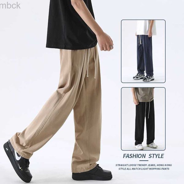 

men's pants 2023 spring summer new men's thin baggy casual pants streetwear korean fashion deep khaki elastic waist trousers women, Black
