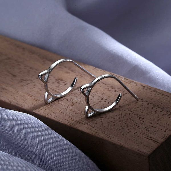 

stud voq silver color new fashion cute hollow cat stud earrings prevent allergy for women small ear hoops animal jewelry p230411, Golden;silver