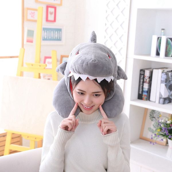 

shark hat neck pillow u pillow cartoon head cover plush hat