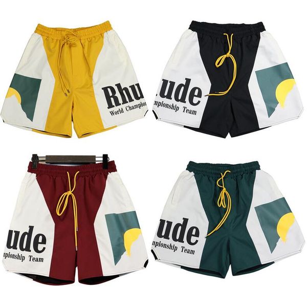 

2023 new designer shorts rhude shorts summer fashion beach pants men women street wear red blue black purple pants mens short us size:s-2xl, White;black