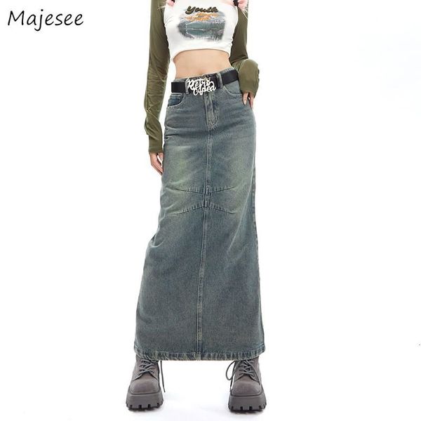 

skirts maxi denim skirt autumn american retro streetwear y2k college young girls chic long faldas mujer straight hipster 230413, Black
