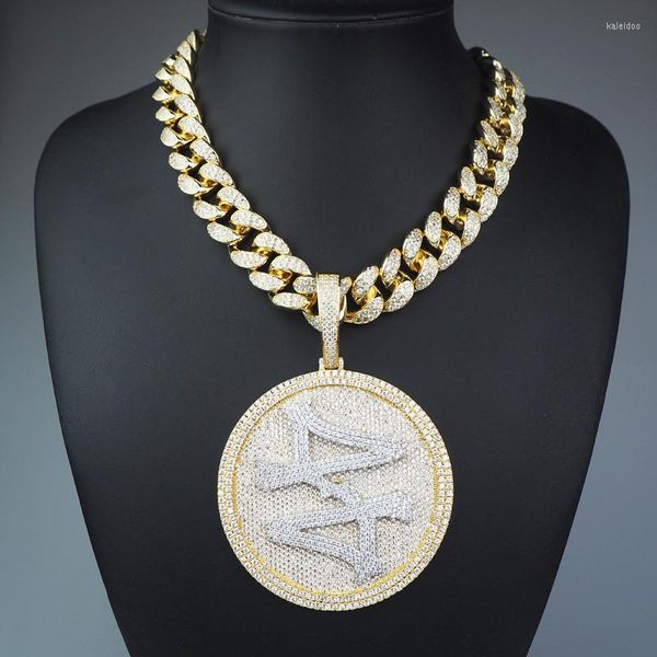 

pendant necklaces big size hip hop spinner round 44 medallion 12mm 20" iced out cuban chain necklace for men gift drop, Silver