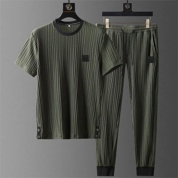 

men's tracksuits 2023 summer fashion casual solid color short sleeve tshirt suit highquality cotton twopiece set size m4xl 230413, Gray