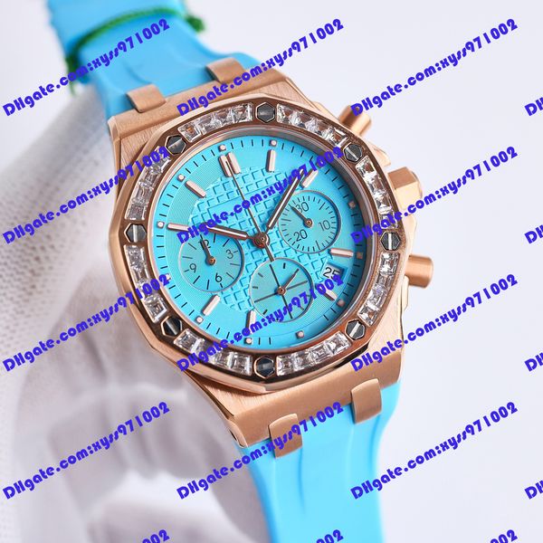 

selling men's watch quartz electronic movement 37mm blue dial women's watch blue rubber strap stainless steel rose gold watch time, Slivery;brown