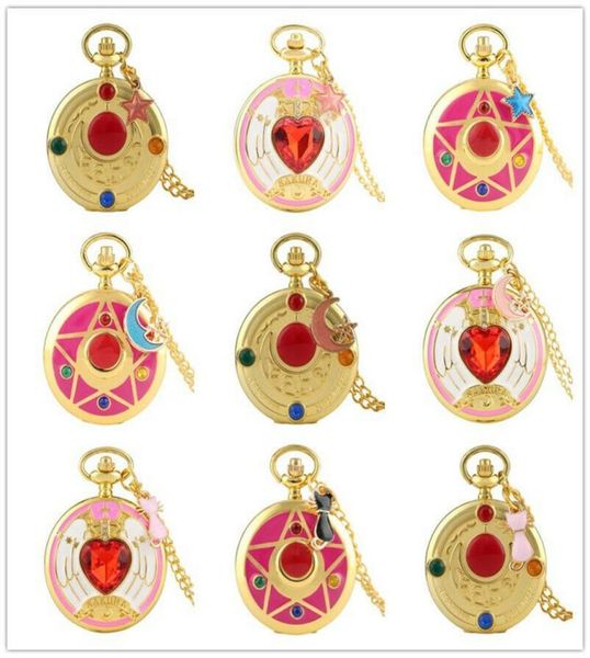 

steampunk fashion watches golden sailor moon magic girl pentagram case japanese anime women lady quartz pocket watch necklace chai5724151, Slivery;golden