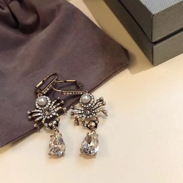 

charm personality full drill spider skull drop pendant designer earrings, Golden