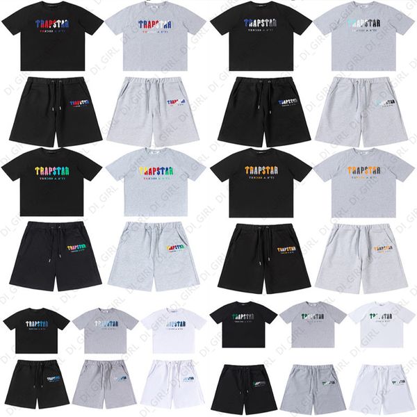 

tracksuit trapstar mens t shirt pants 2 piece sets designer rainbow towel embroidery sweatsuits hip hop street style, Gray