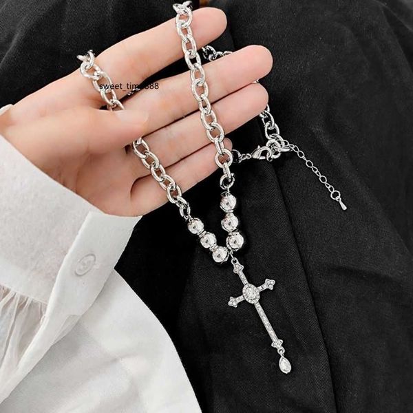 

hip-hop in moissanitepopular europe and america personalized cross necklace metal star studded diamond accessories trendy isn trendy interne, Silver