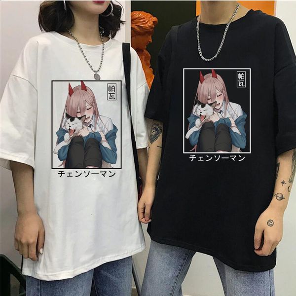 

men's t-shirts japanese manga power print o-neck oversized womne men t-shirt gift boy chainsaw man short sleve clothes 230413, White;black
