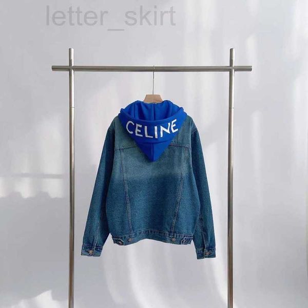 

women's fur & faux designer 23ss new product navy blue hat embroidered denim jacket cotton washed fabric q3k7, Black