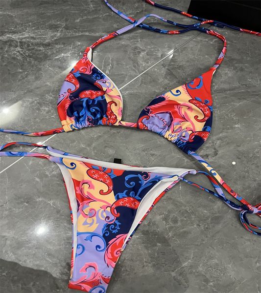 

women's separate swimsuit suspender floral print triangle bag bikini