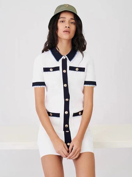 

casual dresses spring summer maj* slim knitted dress for women fashion short sleeve contrast color stitching polo collar dresses ladies23041, Black;gray