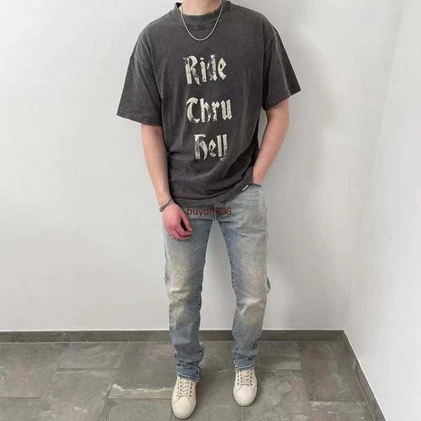 

men's and women's summer fashion t shirt high street brand rep representative the correct version of washes water makes old letter, White;black