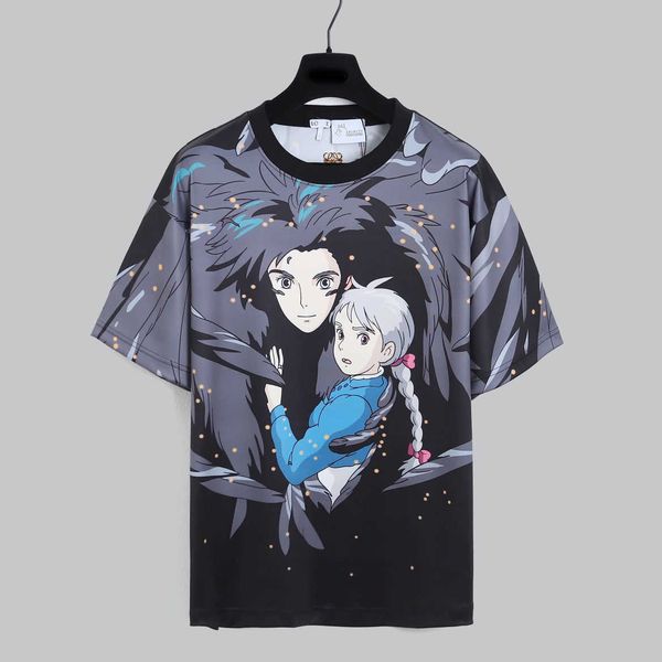 

designer luxury loes classic versatile fashion trends 23ss co branded hal's mobile castle round neck short sleeve t-shirt men and women, Black;brown