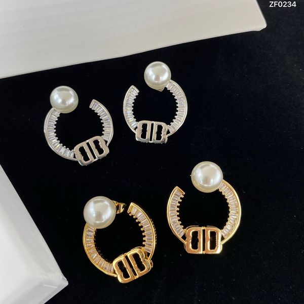 

double b letters pearl hoop earring studs brand pendant shiny non-fading chandelier earrings women men ear studs designer jewelry bbe2 --02, Golden;silver