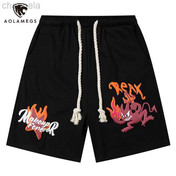 

2023 men streetwear high street shorts devil foaming printing harajuku drawstring summer casual fashion sweatpants, White;black