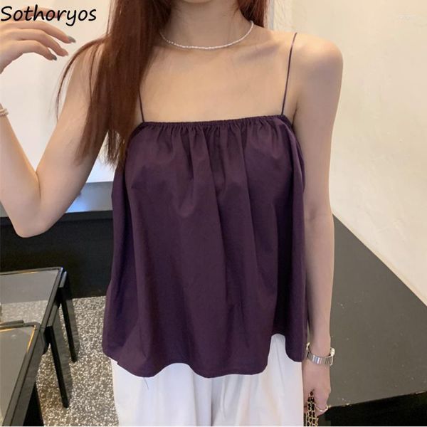 

women's tanks purple camisole women baggy minimalist leisure streetwear retro folds ulzzang ladies basic fashion summer pure all-match, White