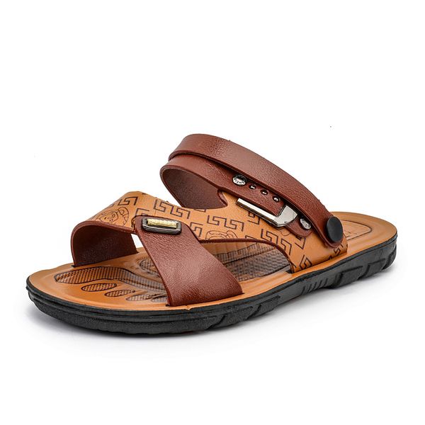 

sandals men sandals summer fashion man beach leather sandals luxury sandals men outdoor beach casual shoes male sandals 230413, Black