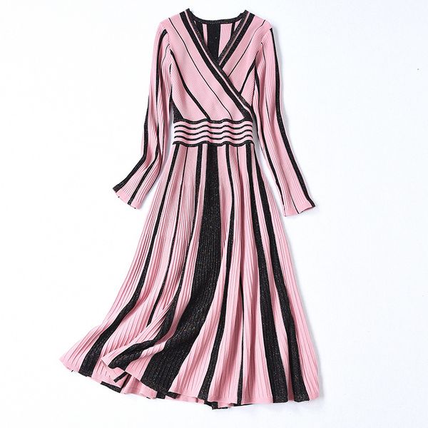 

casual dresses dress autumn color contrast pleated big swing dress autumn winter women's wear230413, Black;gray