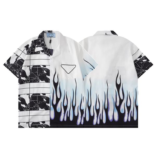 

designer shirt mens button up shirts print bowling shirt floral casual shirts men slim fit short sleeve dress hawaiian t-shirt, White;black