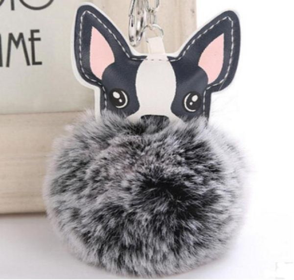 

12 colors 8cm dog fur ball key chain pu puppy fur ball keychain women pompom ball keyring car pendant bag charm jewelry9914210, Silver