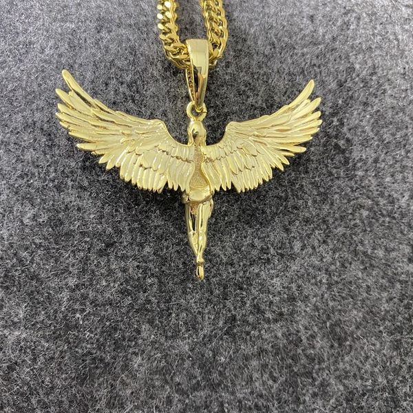 

fshion 65cm cuban chain pendant necklaces men women innlaid with zircon angel wings copper hip-hop rap necklace jewelry unisex, Silver