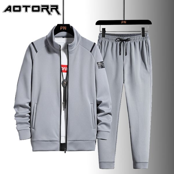 

men's tracksuits fashion casual mens set autumn stand collar zipper jacket trousers two pieces sets men tracksuit long sleeved sportswe, Gray