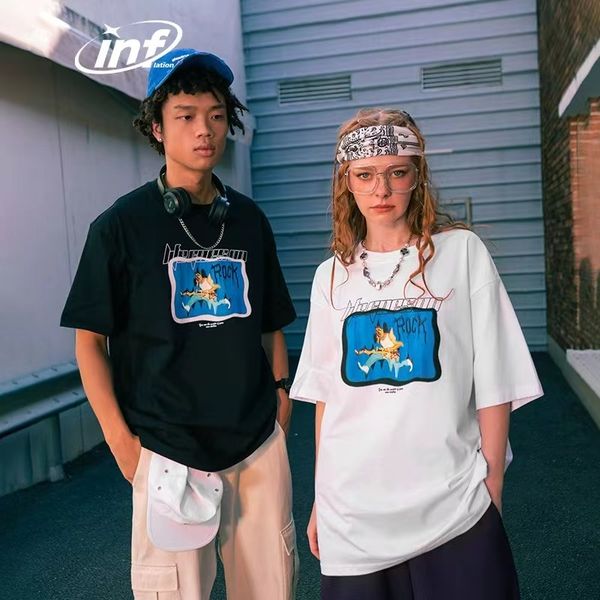 

men's t-shirts psychedelic guitarist printed t-shirt 2023 summer new 220g classic loose fitting pure cotton short sleeved men, White;black