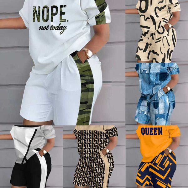 

2023 summer designer womens tracksuits two piece set positioning print short sleeve 2 piece outfits plus size 3xl, Gray