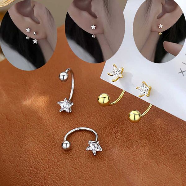 

stud 2pc stainless steel gold color minimal crystal star ear studs earring women korean helix studs tragus cartilage piercing jewelry p23041, Golden;silver