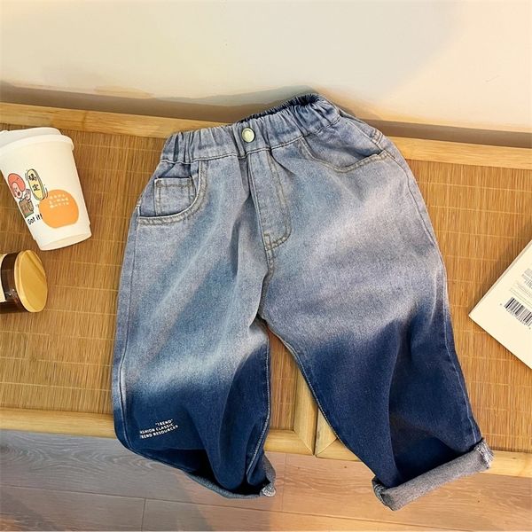 

jeans design korean children's jeans fashion loose pants elastic waist spring contrast baby men's clothing age 2-14 230413, Blue