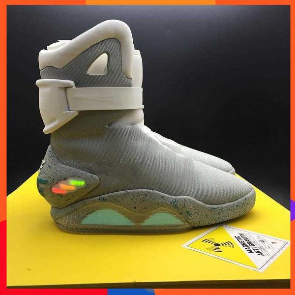 

2023 back to the future basketball shoes marty mcfly grey led lights 's glow with yellow box authentic air mag back to the, Black