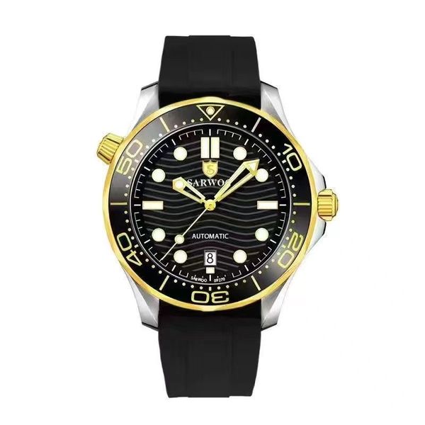 

luxury men watch 2813 automatic mechanical fashion skeleton 300 600 watch luminous ceramic stainles steel movement waterproof sports seahors, Slivery;brown