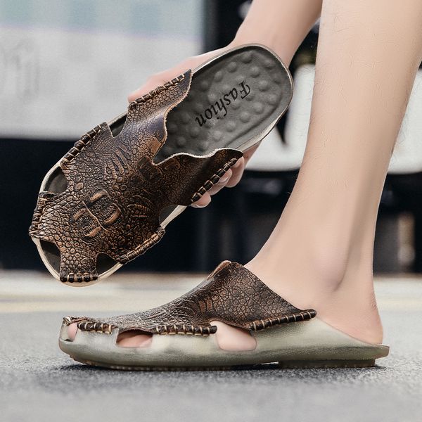 

sandals slippers summer flipflops for men beach slippers brown sandals comfortable shoes nonslip rhino totem slippers 230413, Black