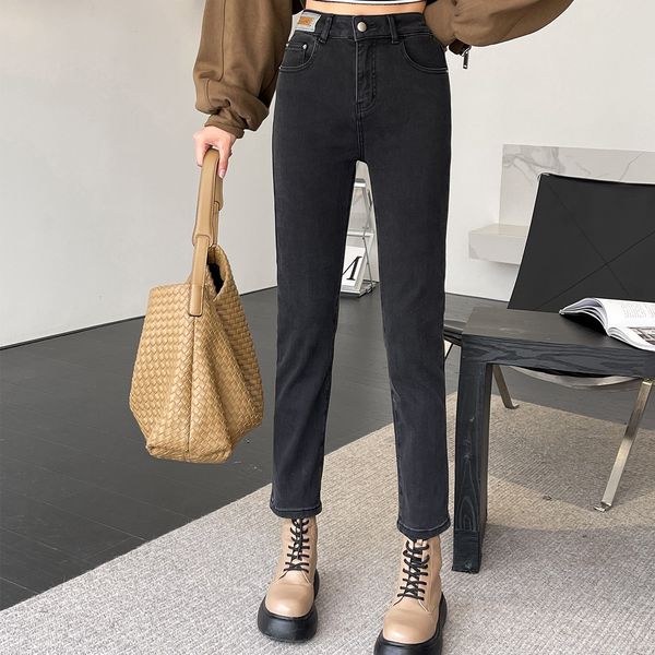 

women's jeans capris straight elastic denim contrasting jeans mid waistline simple casual style long trousers, Blue