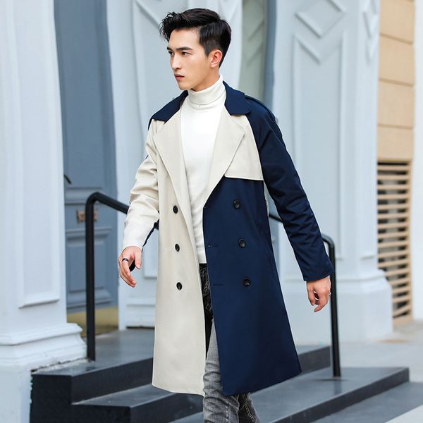 

men's trench coats 2023 windbreaker medium length windproof double breasted large size loose trend chaquetas hombre tesla 230413, Tan;black