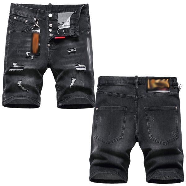 

mens short denim jeans straight holes tight casual summer night club blue cotton men pants italy style wtkf, Black