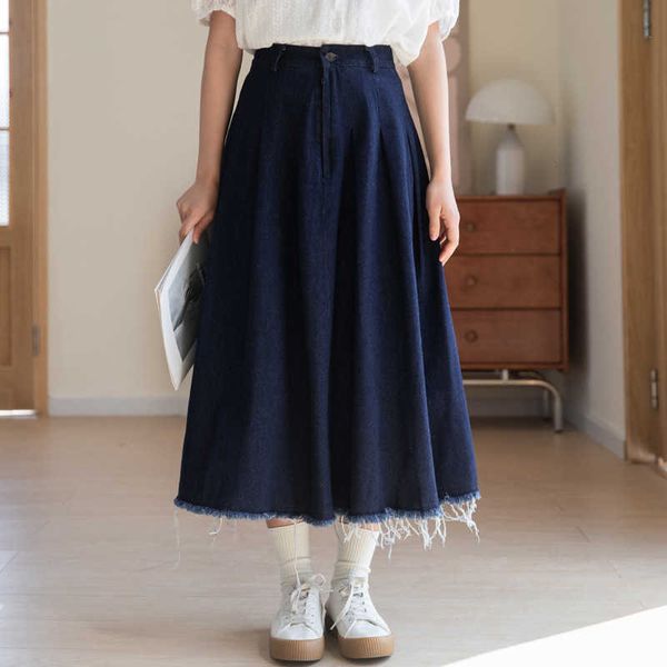 

half huangzheng denim summer new style women's high waist slim bottom hem rugged fringe pleated skirt, Black