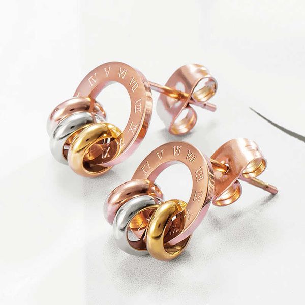 

stud luxury brand rose gold color roman numerals stainless steel stud earrings for women girls fashion jewelry gifts bjioux p230411, Golden;silver