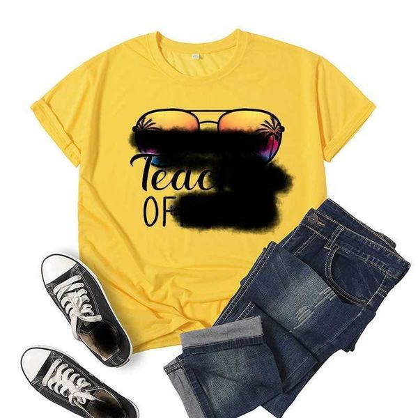 

cloth offs designer sunglasses teacher off duty printed short sleeve t-shirt women's summer loosepbnz, White