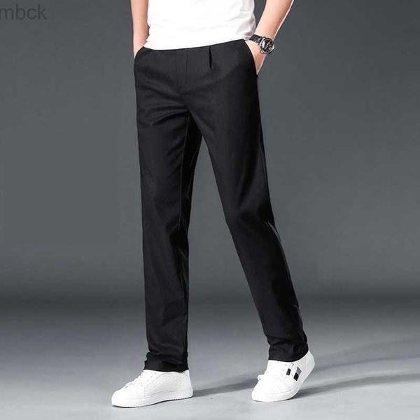

men's pants browon black pants men 2023 summer mid straight full length casual pants men fashion solid color embroidery thin casual tro