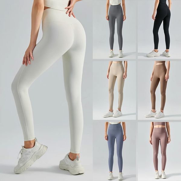 

2022 new yoga pants high elastic nude feeling peach hip no embarrassment thread closing double sided brushed sports fitness pants, White;red