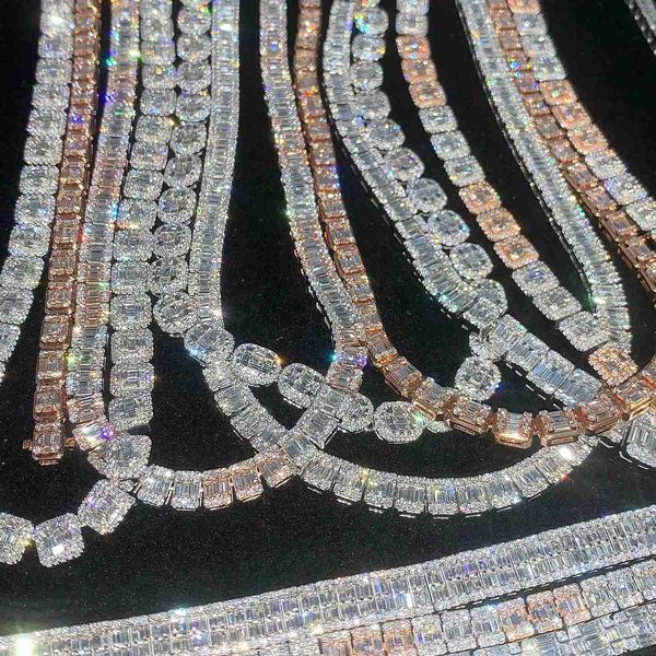 

factory vvs moissanite diamond chain 925 silver hip hop jewelry cuban link iced out clustered tennis necklace