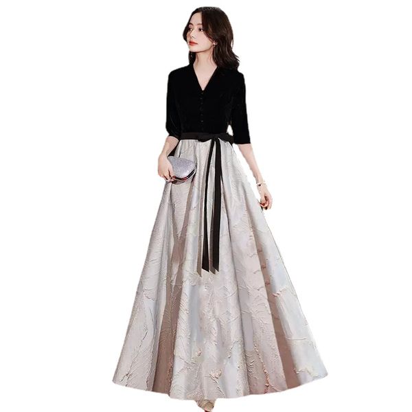 

evening dresses zipper velour black half sleeves v neck a-line floor-length plus size customized women formal dress ru157, Black;red