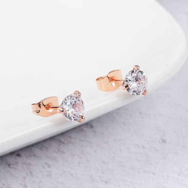 

stud simple 0.7 carat cubic zirconia stud earrings rose gold color silver color fashion aaa+ cz stone jewelry for women brincos e435 p230411, Golden;silver