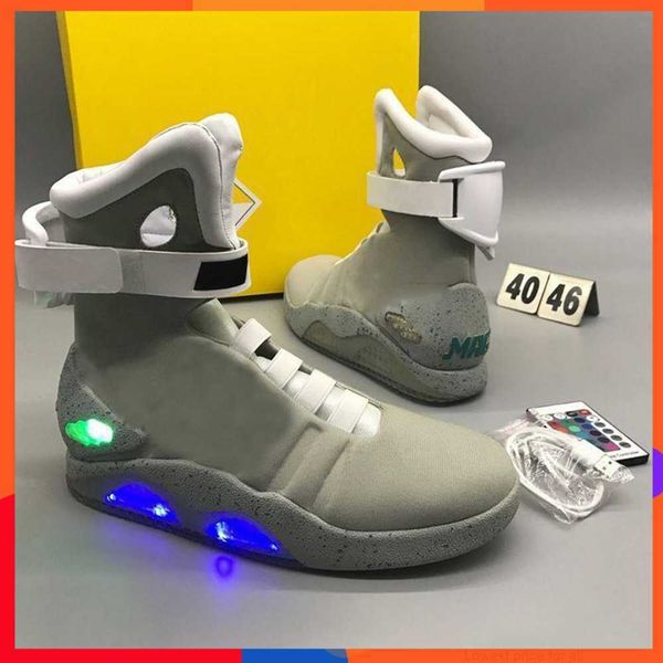 

air mag back to the future basketball shoes led lighting marty mcfly's men glow in the dark grey boots mcflys sports sneakers with boxb, Black