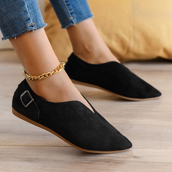 

dress shoes casual loafer 2023 spring summer soft fashion flats zapatos pointed toe shallow boat mujer 230414, Black