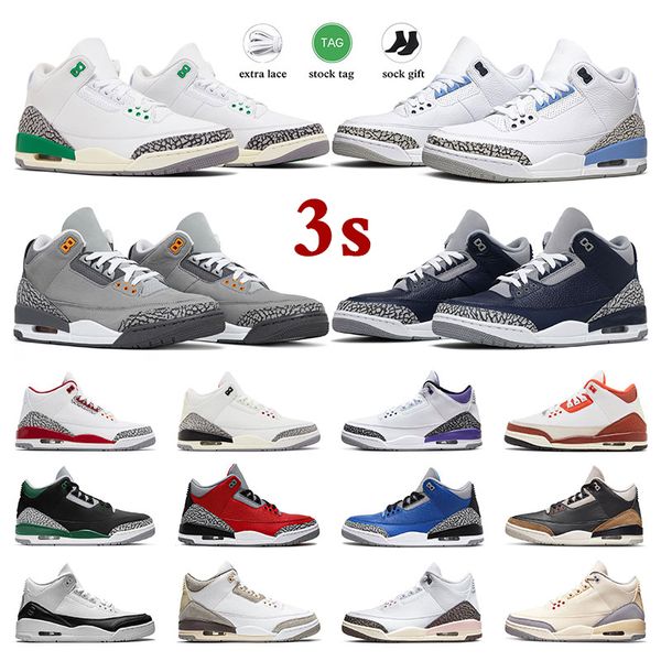 

men basketball shoes 3 3s sneakers unc cardinal red white cement reimagined black cement dark iris cool grey lucky green neapolitan dark moc