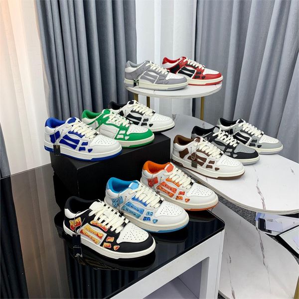 

designer skel low men women shoes bones hi leather skeleton sneakers luxury skeleton blue red white black green gray pink couple casual mens